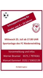 Schnuppertraining für Kinder von 4 - 10 Jahre am Mittwoch den 25. Juli ab 17.00 Uhr